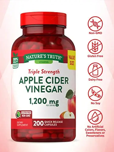 Nature's Truth Apple Cider Vinegar Capsules | 1200mg | 200 Pills | Extra Strength | Value Size Nature's Truth Au supplements