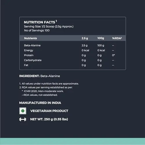 Nutrabay Pure 100% Beta Alanine Powder, Pre Workout supplement for Men & Women Nutrabay Au supplements