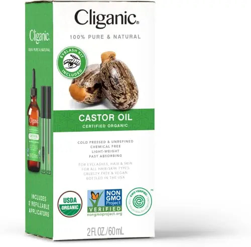 Cliganic Organic Castor Oil, 100% Pure (2oz with Eyelash Kit) - For Eyelashes, Eyebrows, Hair & Skin Cliganic Au supplements