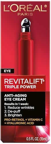 L'Oreal Paris Revitalift Triple Power Anti-Aging Eye Cream, Pro Retinol, Hyaluronic Acid & Vitamin C