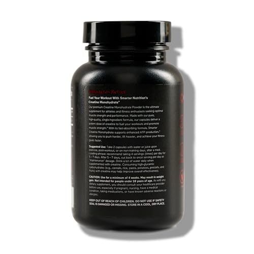 SMARTERNUTRITION Creatine Monohydrate Pills with 2500mg (2.5g) Per Serving, Vegan Capsules - Pre & Post Workout Recovery Support, Promotes Muscle Mass &. Endurance - 60 Count[30-Day Supply] SMARTERNUTRITION Au supplements