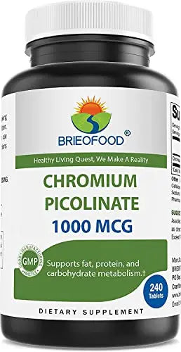 Brieofood Chromium Picolinate 1000 mcg Pills - 240 Tablets - 240 Servings - Non-GMO Brieofood Au supplements