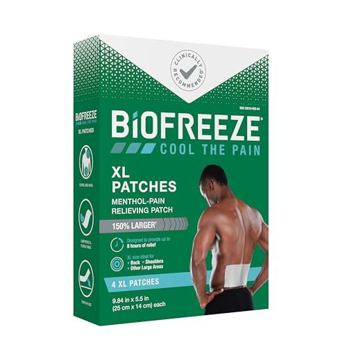 Biofreeze XL Pain Relief Patches, Menthol Pain Patches for Lower Back, Neck, Knee, & Shoulder, Comfortable & Flexible Fabric Stays in Place, 4 ct Biofreeze Au supplements