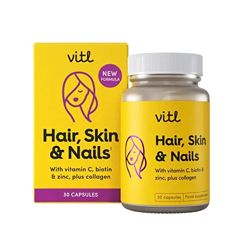 VITL Hair, Skin & Nails + Collagen, A dose of Classic Complexion Heroes Such as Collagen, Vitamin E, Biotin and Zinc | 30 Capsules VITL Au supplements