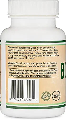 Boric Acid Vaginal Suppositories (600mg, 60 Count) Supports Vaginal pH Balance, Odor Control Double Wood Supplements Au supplements