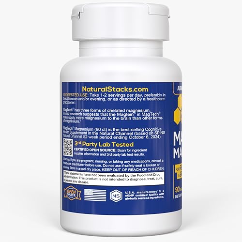 Magtein Magnesium L-Threonate, Glycinate & Taurate – 200mg Chelated Magnesium Complex – MagTech Magnesium Supplement for Relaxation & Brain Health – 90 Capsules NATURAL STACKS Au supplements