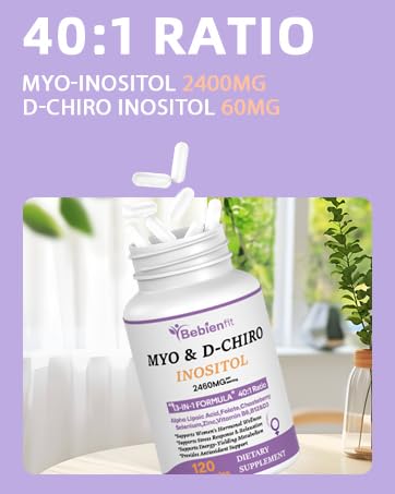 13-in-1 Myo Inositol & D-Chiro Inositol for Women PCOS,Hormonal Balance,2460mg-40:1 Ratio,Ovarian Health&Cycle Support Supplement Plus Alpha Lipoic Acid/Folate/Vitex/Magnesium/Multivitamin,120 Veg Cap Bebien fit Au supplements