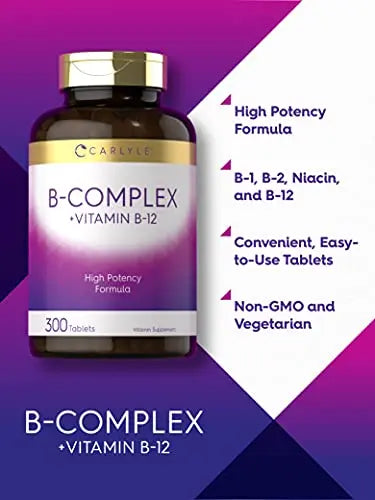 Carlyle B Complex Vitamin with B12 | 300 Tablets | High Potency Formula | Vegetarian Carlyle Au supplements