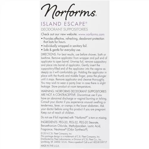 Norforms Feminine Deodorant Suppositories, Long Lasting Odor Control, Tropical Splash Scent Norforms Au supplements