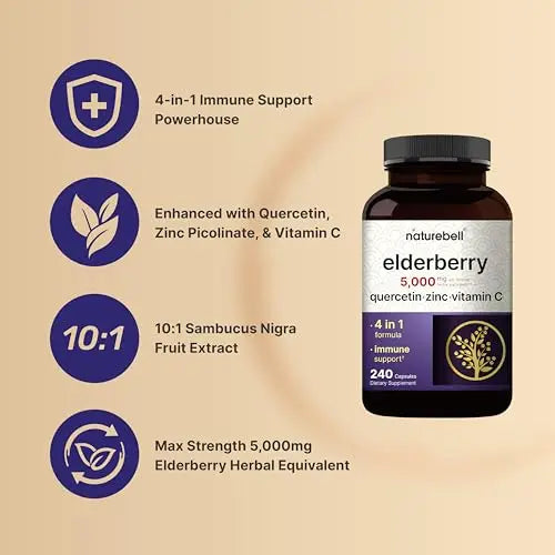 NatureBell Sambucus Elderberry Capsules, 5000mg Per Serving with Quercetin 500mg NatureBell Au supplements