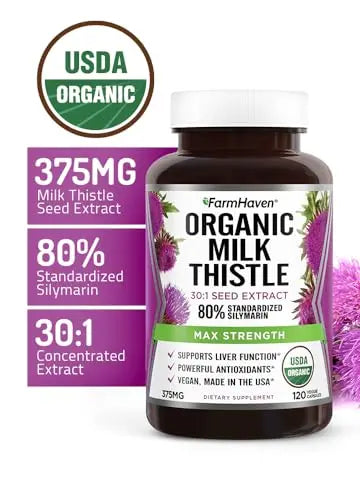 FarmHaven USDA Organic Milk Thistle Capsules | 11250mg Strength | 30X Concentrated FarmHaven Au supplements