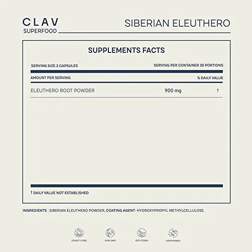 CLAV® Siberian Ginseng - 900mg Eleuthero Root Powder - Energy Supplement CLAV Au supplements