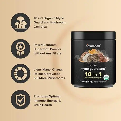 NatureBell Organic Myco Guardians 10 in 1 Mushroom Powder, 10oz | Fresh Superfood NatureBell Au supplements
