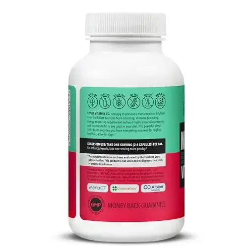 LIVELY VITAMIN CO. Multivitamin - 37 Vitamins Minerals and Extracts - Energy - Memory - Immune Function - Heart- Brain - Focus - Mood - Antioxidants - Dairy Gluten Soy Free - 60 Vegetarian Capsules LIVELY VITAMIN CO Au supplements