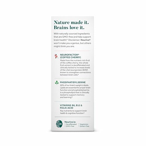 NEURIVA Plus Brain Supplement for Memory and Focus Clinically Tested Nootropics for Concentration for Mental Clarity, Cognitive Enhancement Vitamins B6, B12