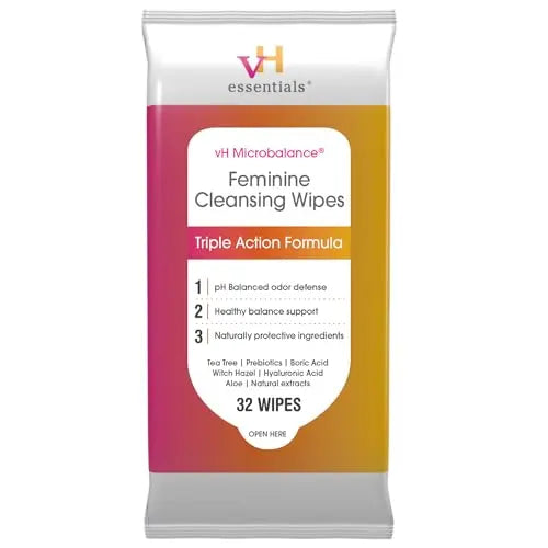 vH essentials Feminine Cleansing Wipes - pH Balanced, Prebiotics, Tea Tree & Aloe, Soothing Witch Hazel vH essentials Au supplements
