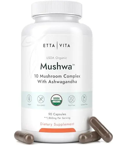 USDA Organic Lions Mane Supplement Capsules with Ashwagandha, Chaga, Reishi, Cordyceps Etta Vita Au supplements