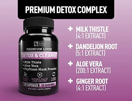 Véla Colon Cleanse & Liver Detox Formula Cleanse - 22 Herbs with Milk Thistle, Turmeric Véla Au supplements