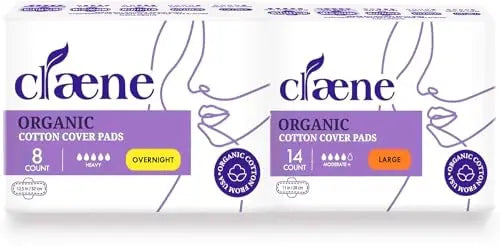 Claene Organic Cotton Cover Pads, Menstrual Large&Overnight Pads for Women, Unscented, Breathable CLAENE Au supplements