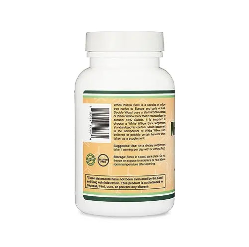 White Willow Bark Capsules 800mg per Serving, 120 Count (Willow Bark Extract Std. Double Wood Supplements Au supplements