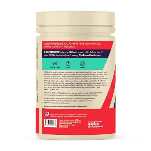 Podium Nutrition, Fuse Pre Workout Powder, Sour Watermelon, 30 Servings, Beta Alanine Podium Nutrition Au supplements