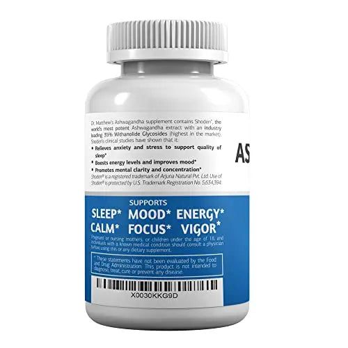 Aswagandha Vitamin Stress Relief Supplement. Cortisol Blocker Ashwagandha Capsules Dr. Matthew Au supplements