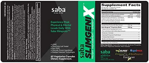 Saba SlimGenix -Energy, Weight Management, Appetite Control, Focus, Fat Burner Saba Au supplements