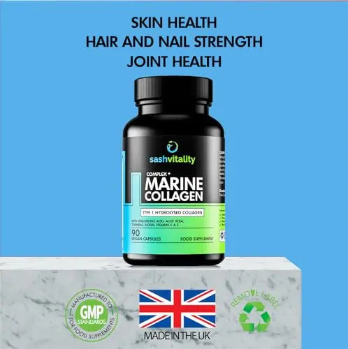 Marine Collagen Supplements - 90 Capsules with Vitamin C, Vitamin E, Hyaluronic Acid, Aloe Vera, Turmeric SASH Vitality Au supplements