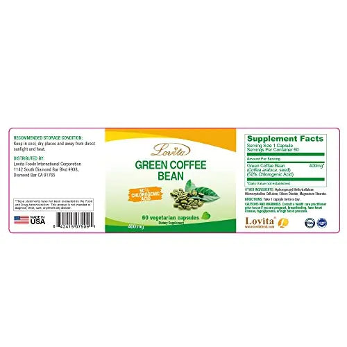Lovita High-Potency Green Coffee Extract: 1600mg Equivalent, 50% Chlorogenic Acid Lovita Au supplements