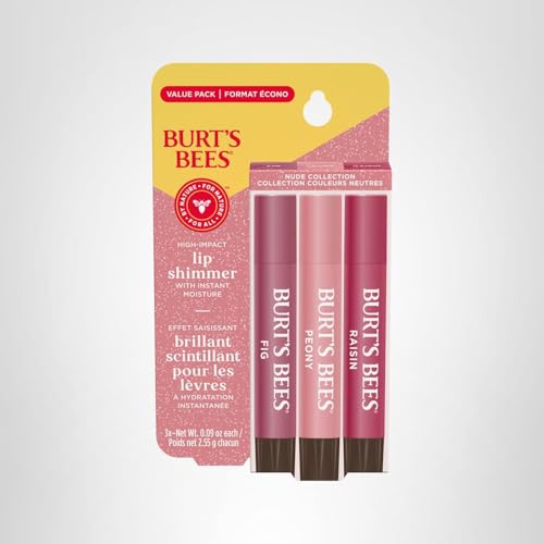 Burt's Bees Easter Basket Stuffers, Lip Shimmer Nude Collection, Tinted Lip Balm, Moisturizing for All Day Hydration with Natural Glowy Finish