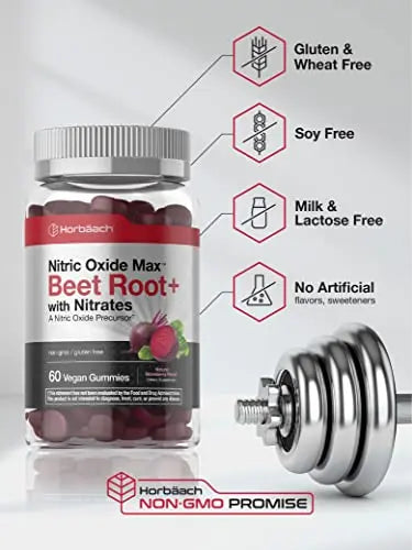 Nitric Oxide Beet Root Gummies | 60 Count | with Nitrates | Natural Strawberry Flavor Horbäach Au supplements