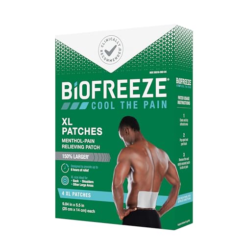 Biofreeze XL Pain Relief Patches, Menthol Pain Patches for Lower Back, Neck, Knee, & Shoulder, Comfortable & Flexible Fabric Stays in Place, 4 ct Biofreeze Au supplements