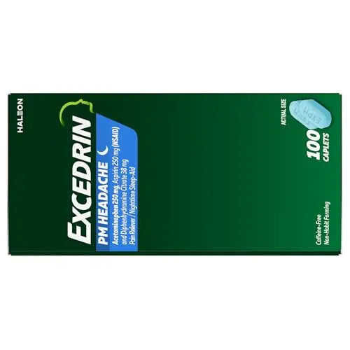 Excedrin PM for Headache Relief, Acetaminophen 250mg, Aspirin 250mg, Diphenhydramine Citrate 38mg, Pain Reliever, Nighttime Sleep-Aid, 100 Count Excedrin Au supplements