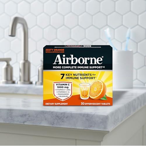 Airborne 1000mg Vitamin C with Vitamin D & Zinc, Sugar Free Multivitamin Immune Support Supplement, Antioxidants Vitamins A C & Vitamin E