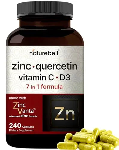 NatureBell Zinc Quercetin with Vitamin C & D3, 240 Capsules | Quercetin 1,000mg, 4 in 1 Zinc 50mg, Vitamin C 250mg, Vitamin D3 5,000 IU – ZincVanta Advanced Immune Defense & Lung Support NatureBell Au supplements