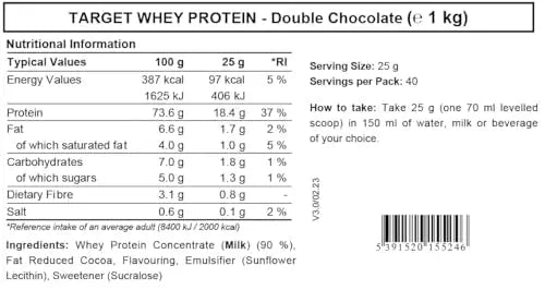 Whey Protein Powder | Double Chocolate | Target Whey Protein by ROS Nutrition | 1 Kg | 40 Servings | ROS Nutrition Au supplements