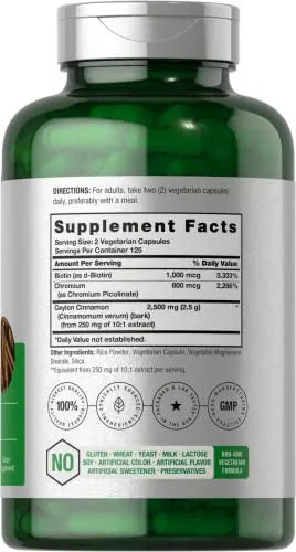 Cinnamon with Chromium Picolinate 2500mg | 250 Capsules | Plus Biotin | Vegetarian Horbäach Au supplements