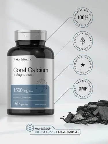 Coral Calcium 1500mg 150 Capsules | Plus Magnesium | Non-GMO, Gluten Free Supplement Horbäach Au supplements