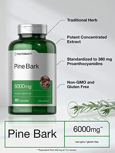 Pine Bark Extract | 6000 mg | 180 Capsules | Standardized to Contain 380 mg Proanthocyan Horbäach Au supplements