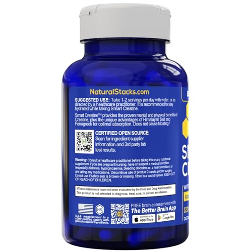 Creatine Monohydrate - 2500mg Creatine Pills - 450mg Fenugreek Extract & 250mg Himalayan Pink Salt - Supports Brain Health, Endurance & Muscle Building - Advanced Absorption Formula - 120 Capsules NATURAL STACKS Au supplements