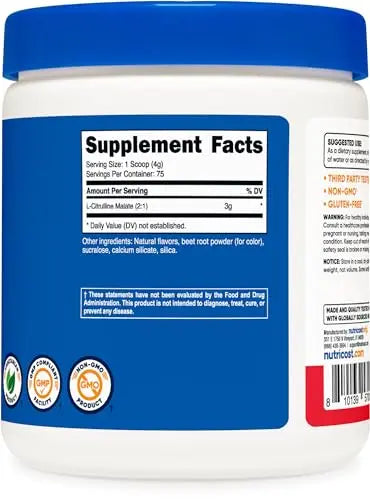 Nutricost L-Citrulline Malate 2:1 (300g) Fruit Punch - Workout Support, Muscle Performance Nutricost Au supplements