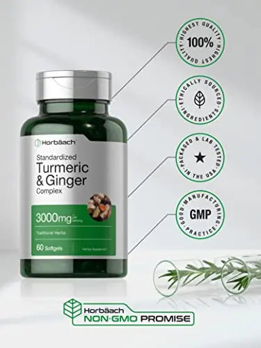 Turmeric and Ginger Supplement 3000 mg | 60 Softgel Capsules | Turmeric Curcumin Complex Horbäach Au supplements
