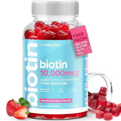 Artnaturals Biotin Gummies for Hair Growth - (100 Gummies - 10000mcg) - Natural Strawberry Artnaturals Au supplements