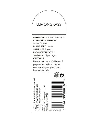 NATURE HUE Lemongrass Essential Oil - 10 mL (1/3 oz) - Pure, Natural, Therapeutic Grade NATURE HUE Au supplements