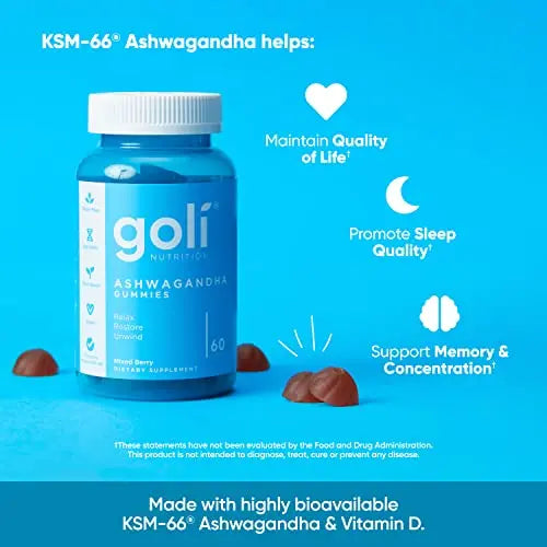 Goli Ashwagandha & Vitamin D Gummy - 60 Count - Mixed Berry, KSM-66, Vegan Goli Au supplements