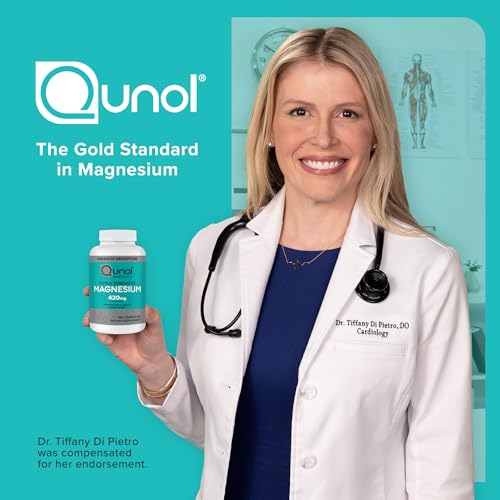 Qunol Magnesium Capsules 420mg, 100% DV, High Absorption Magnesium Supplement, Extra Strength, Bone and Muscle Health Supplement, 180 Count