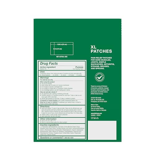Biofreeze XL Pain Relief Patches, Menthol Pain Patches for Lower Back, Neck, Knee, & Shoulder, Comfortable & Flexible Fabric Stays in Place, 4 ct Biofreeze Au supplements