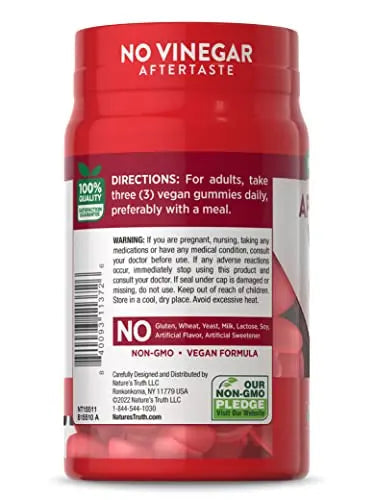 Nature's Truth Apple Cider Vinegar Gummies | 600 mg | 75 Gummies | Natural Apple Flavor Nature's Truth Au supplements