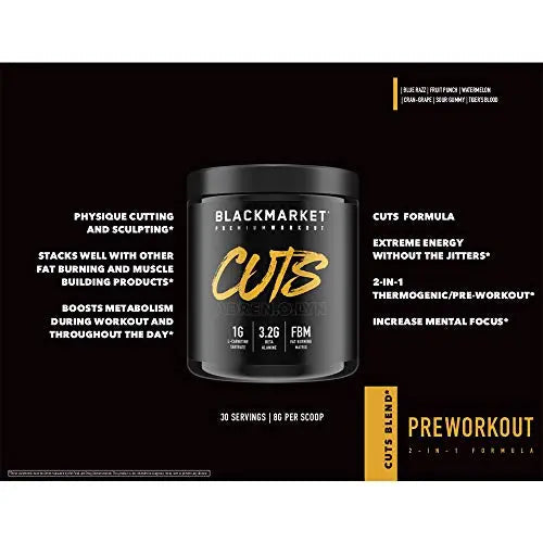 BLACKMARKET CUTS Pre Workout - Flavored Energy Powdered Drink Mix for Men BLACKMARKET Au supplements