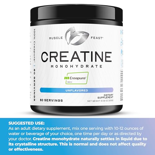 Muscle Feast Creapure Creatine Monohydrate Powder, Vegan Keto Friendly Gluten-Free, Mass Gainer, Muscle Recovery Supplement and Trusted Creatine for Muscle Growth